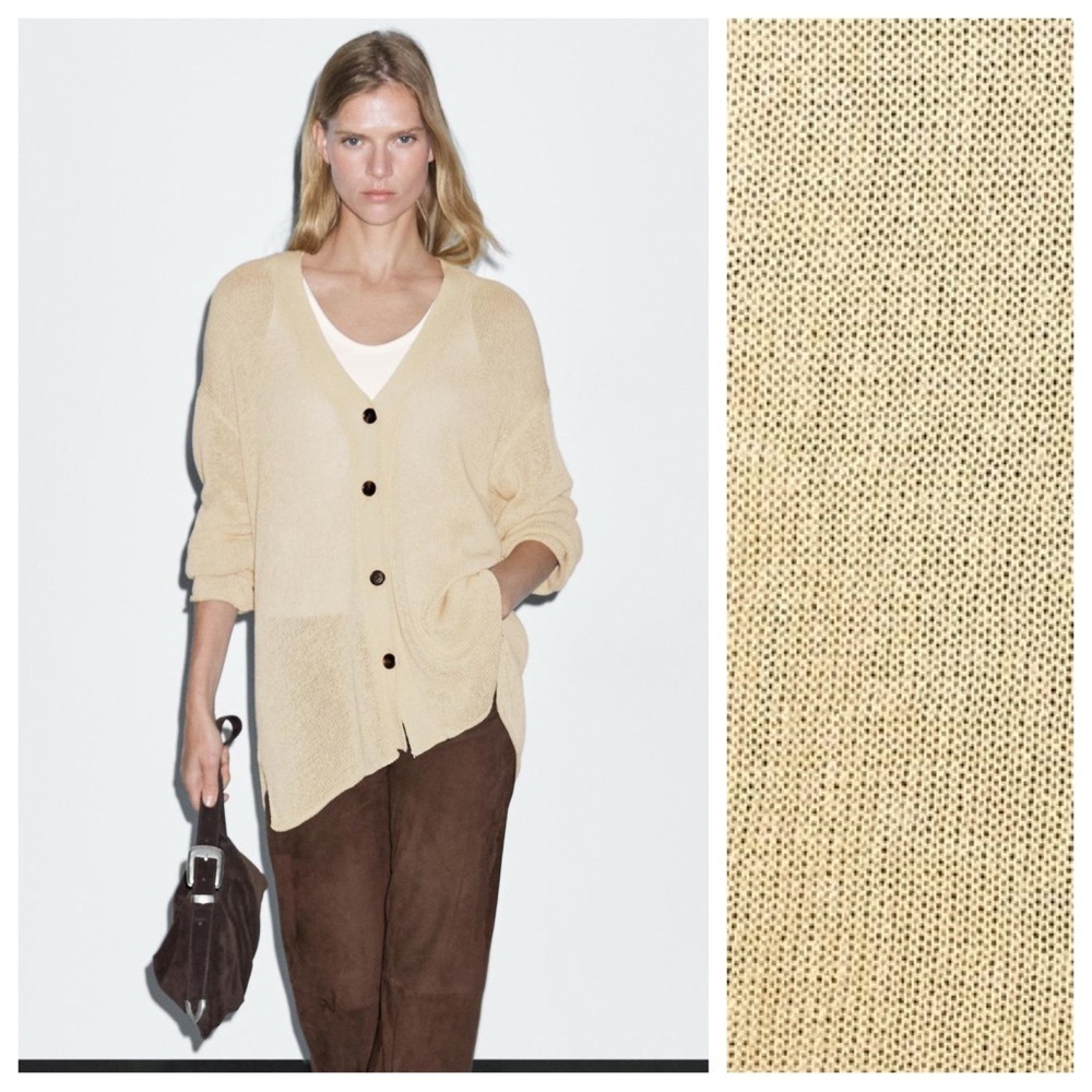 NWT. Massimo Dutti Cream Cotton Blend Oversize Fine Knit Cardigan. Size M. - Picture 2 of 13